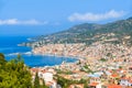 A view of Samos town which is located in beautiful bay on coast of Samos island, Greece Royalty Free Stock Photo