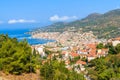 A view of Samos town which is located in beautiful bay on coast of Samos island, Greece Royalty Free Stock Photo