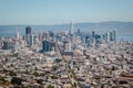 View on San Francisco city downtown and bay from famous Twin Peaks hill Royalty Free Stock Photo