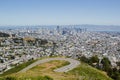View on San Francisco city downtown and bay from famous Twin Peaks hill Royalty Free Stock Photo