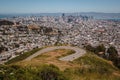 View on San Francisco city downtown and bay from famous Twin Peaks hill Royalty Free Stock Photo