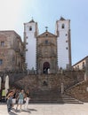 View at the San Francisco Javier Church, or Preciosa Sangre Church, an iconic heritage church on CÃÂ¡ceres city, tourist people