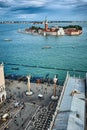 A view of San Giorgio Maggiore church seen from the bell tower Campanile di San Marco at Saint Mark`s Square in Venice, Italy, Royalty Free Stock Photo