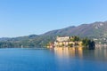 Romantic view of San Giulio island at Lake Orta, Piedmont, Italy Royalty Free Stock Photo