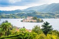 Romantic view of San Giulio island at Lake Orta, Piedmont, Italy Royalty Free Stock Photo