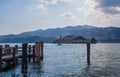 View of San Giulio island from Orta San Giulio, Novara province, Italy. it is part of the circuit of the most beautiful villages