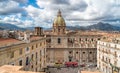 View of San Giuseppe dei Teatini church with Pretoria fountain from roof of Santa Caterina church in Palermo.