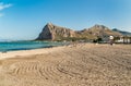 View of San Vito Lo Capo beach with Monte Monaco in background, Sicily. Royalty Free Stock Photo