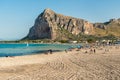 View of San Vito Lo Capo beach with Monte Monaco in background, Sicily. Royalty Free Stock Photo