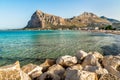View of San Vito Lo Capo beach with Monte Monaco in background, Sicily. Royalty Free Stock Photo