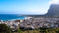 View of San Vito Lo Capo, Sicily, Italy. Town with sea and Monte Monaco Royalty Free Stock Photo