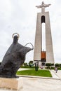 View of Sanctuary of Christ the King Santuario de Cristo Rei and statue of the Virgin Mary. Lisbon, Portugal