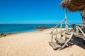 View of sand beach and hut at tropical island Royalty Free Stock Photo