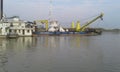 View of sand dredging with dredger in Kushtia Padma River, Bangladesh