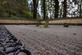 View of sand and stones ground in the Portland Japanese Garden, karesansui style Royalty Free Stock Photo