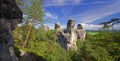 View of sandstone rockies and wood in cesky raj, bohemia Royalty Free Stock Photo