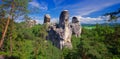 View of sandstone rockies and wood in cesky raj, bohemia Royalty Free Stock Photo