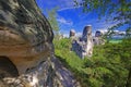 View of sandstone rockies and wood in cesky raj, bohemia Royalty Free Stock Photo