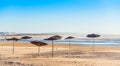 View of the sandy beach, Essaouira, Morocco. Copy space for text Royalty Free Stock Photo