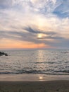 Amazing view of the sandy beach of the sea coast Royalty Free Stock Photo