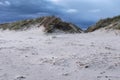 View of the sandy shore of the Parnu bay in evening. It a bay in the northeastern part of the Gulf of Livonia