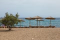 View of the sandy Soros Beach, Antiparos island, Greece