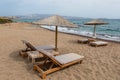 View of the sandy Soros Beach, Antiparos island, Greece