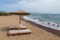 View of the sandy Soros Beach, Antiparos island, Greece