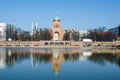 view of the sankt michael kirche in berlin which is facing huge pond....IMAGE Royalty Free Stock Photo