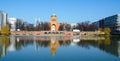 view of the sankt michael kirche in berlin which is facing huge pond....IMAGE Royalty Free Stock Photo