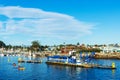 View of Santa Cruz Small Craft Harbor with DSC dredge Twin Lakes in harbor channel