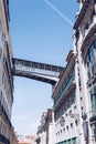 View of the of Santa Justa elevator from below - Lisbon, Portugal. Royalty Free Stock Photo