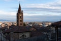 view of the Santa Maria church and bell tower in Rivoli historical city centre. Turin Piedmont Italy Royalty Free Stock Photo