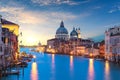 View of the Santa Maria della Salute dome in the Grand Canal at sunrise, Venice, Italy Royalty Free Stock Photo