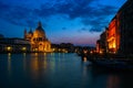 Santa Maria della Salute and Grand Canal in evening in Venice, Italy. Royalty Free Stock Photo