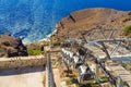 View of Santorini cable car moving down to the port at Caldera Fira Royalty Free Stock Photo