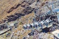 View of Santorini cable car moving down to the port at Caldera Fira Royalty Free Stock Photo