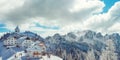 View of Santuario della Madonna del Lussari covered with snow in Tarvisio, Friuli Venezia Giulia, Northern Italy Royalty Free Stock Photo