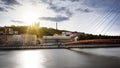 View of Saone river at beginning of sunset in Lyon city