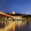 View of Saone river at late sunset in Lyon city Royalty Free Stock Photo