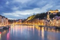 View of Saone river in Lyon city at evening Royalty Free Stock Photo