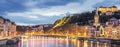 View of Saone river in Lyon city at evening Royalty Free Stock Photo