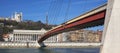 View of Saone river at Lyon with red footbridge Royalty Free Stock Photo