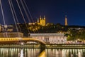 View of Saone river and Vieux Lyon at late sunset Royalty Free Stock Photo