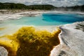 View of the Sapphire Pool in Biscuit Basin, a geyser, hot spring and thermal feature area of Yellowstone National Park Royalty Free Stock Photo