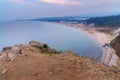 View on the Sarayskiy Bay and beach at sunrise. Lake Baikal. Olkhon Island. Russia