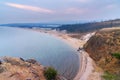 View on the Sarayskiy Bay and beach at sunrise. Lake Baikal. Olkhon Island. Russia