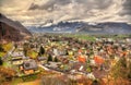 View of Sargans village in the Alps