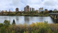 View of Saskatoon, Canada cityscape over river Royalty Free Stock Photo