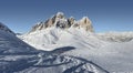 View of the Sassolungo Langkofel Group of the Italian Dolomites from the Val di Fassa Ski Area, Italy Royalty Free Stock Photo